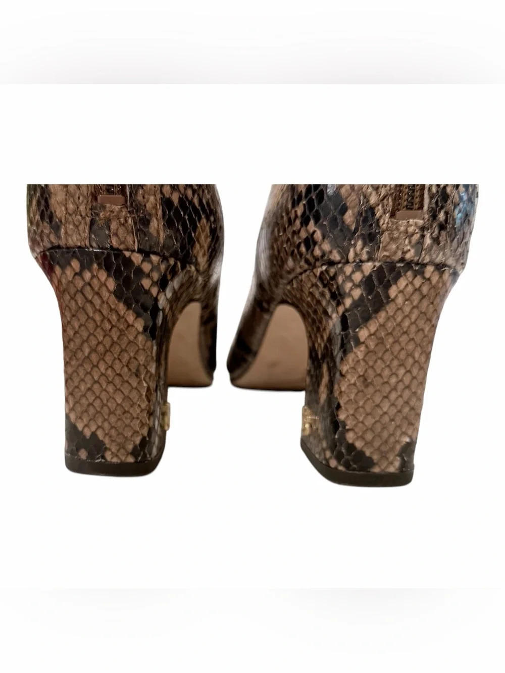 Veronica Beard Italian Faux Snake Square Toe Back Zip Ankle Boots - Brown